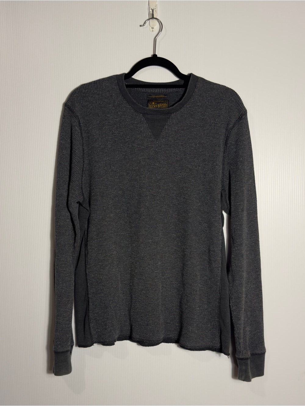 Lucky Brand Mens Waffle Knit Thermal Long Sleeve Shirt Size L Gray Grunge Y2K